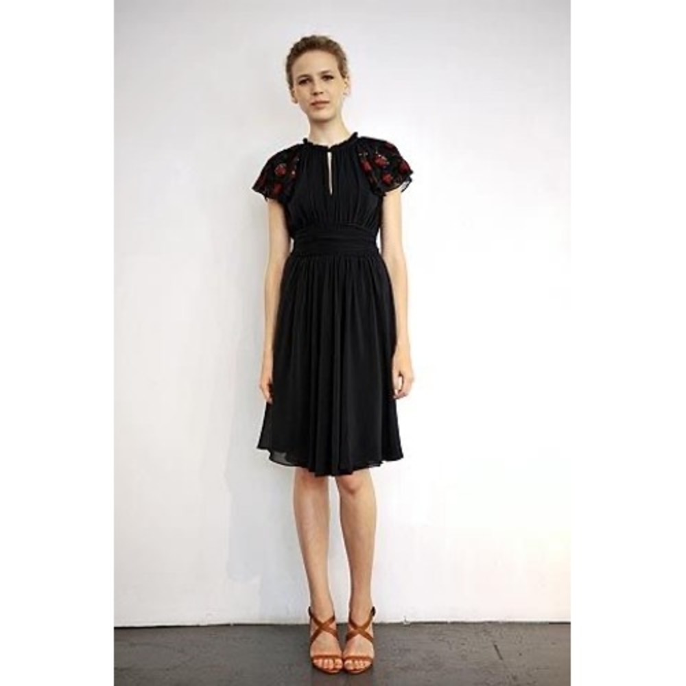 Sari Gueron Silk Cotton Sequined Embellished Dress Sz 4 Resort 2009 Black
